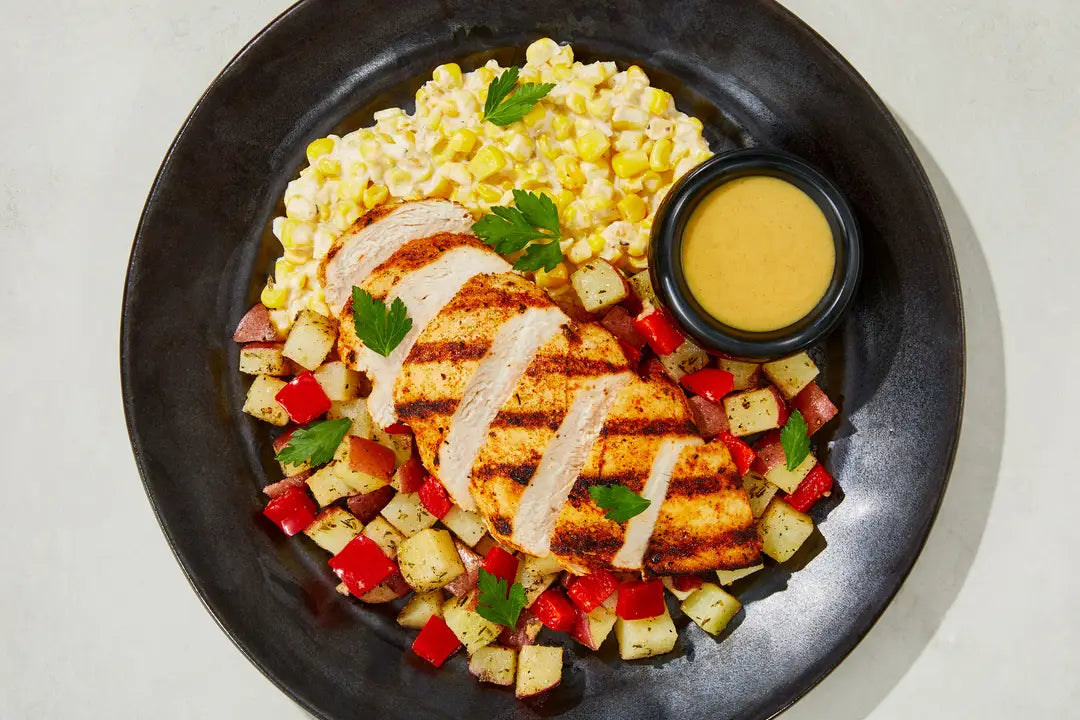 Tangy Southern Chicken with Red Potatoes & Creamed Corn